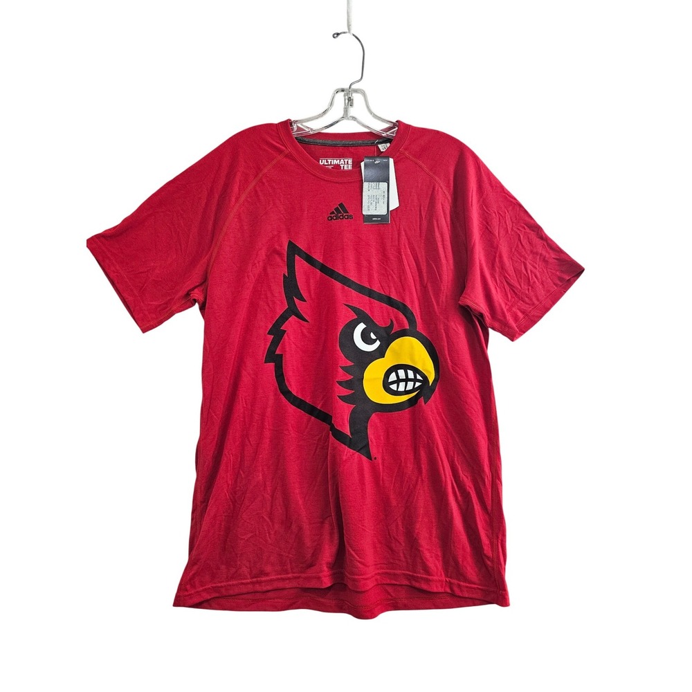 Adidas T-Shirt Mens Large Red Solid Louisville Cardinals Ultimate Graphic Tee NW